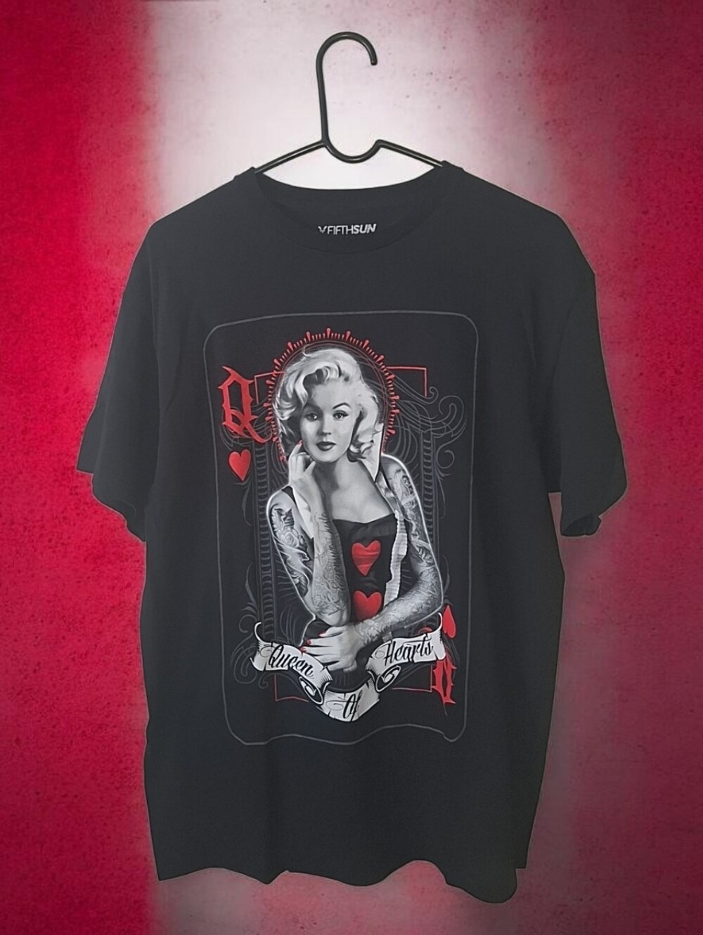 Fifth Sun Black Graphic 'Queen of Hearts' Marilyn Tee with Red Accents